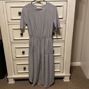 Black and white striped midi dress